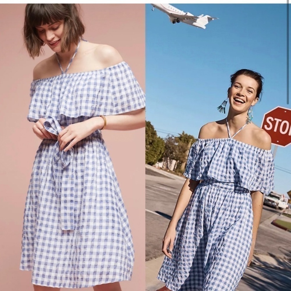 ANTHROPOLOGIE 11-1-TYLHO GINGHAM DRESS Medium blue